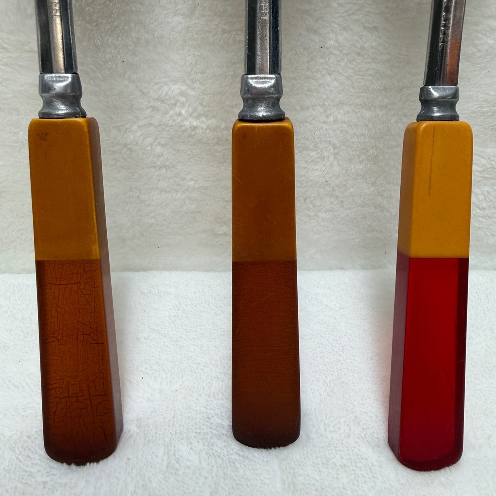 Vintage Mid Century Spoons Mixed Color Two Tone Bakelite Handles Set‎ 3